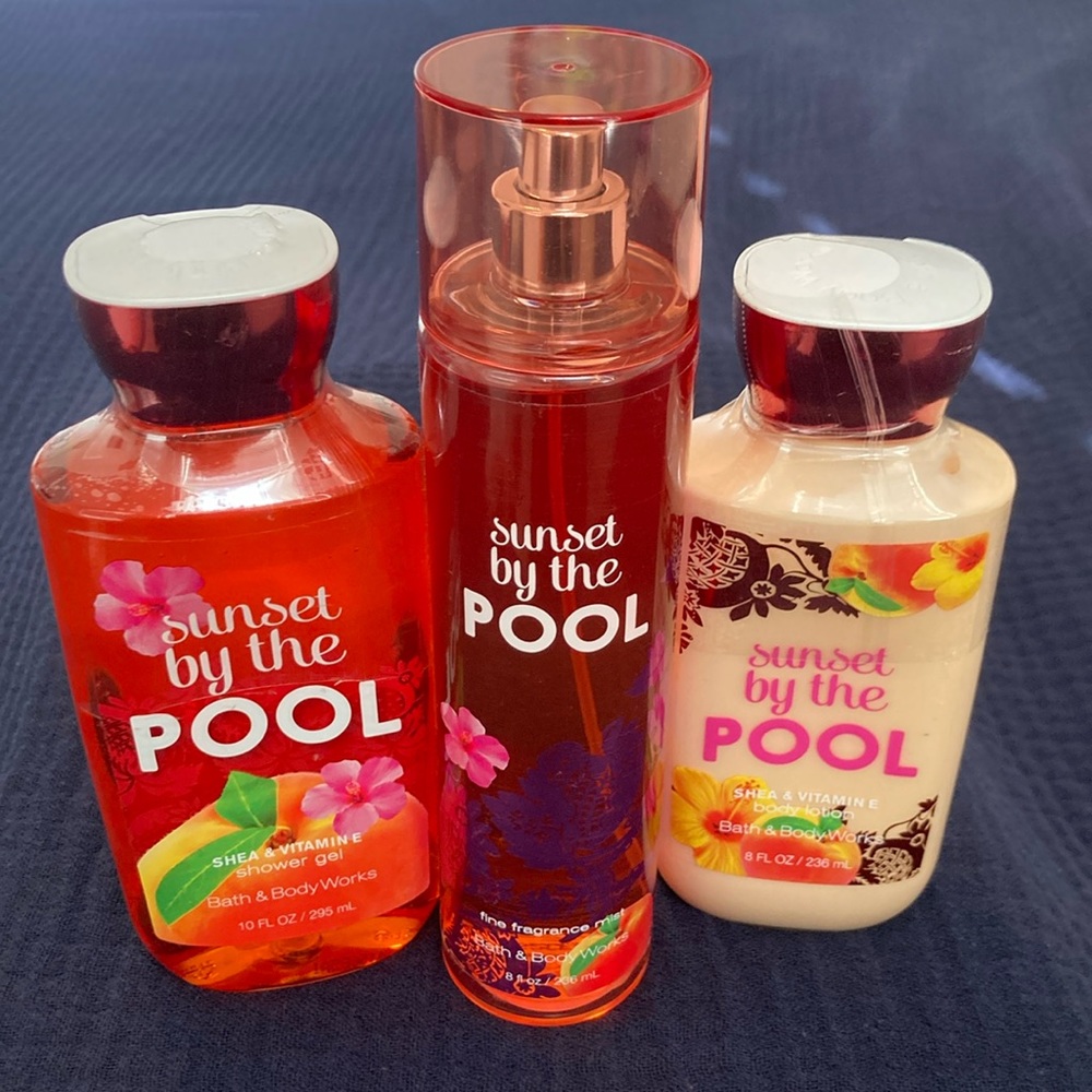 NWT Bath & Body Works full sized Sunset by the Pool shower gel, mist, & lotion